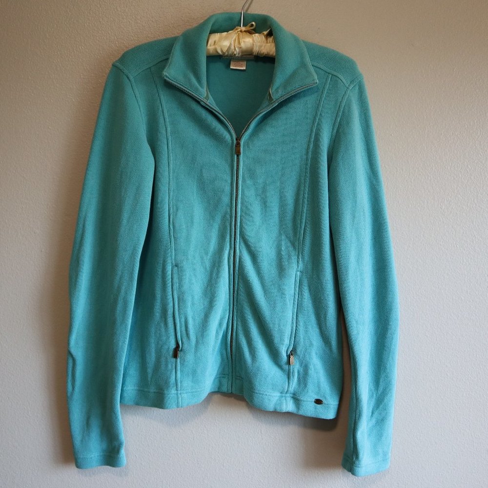 Tommy Bahama Aruba Full Zip Up Aqua Blue Hoodless Cotton Jacket Size Medium